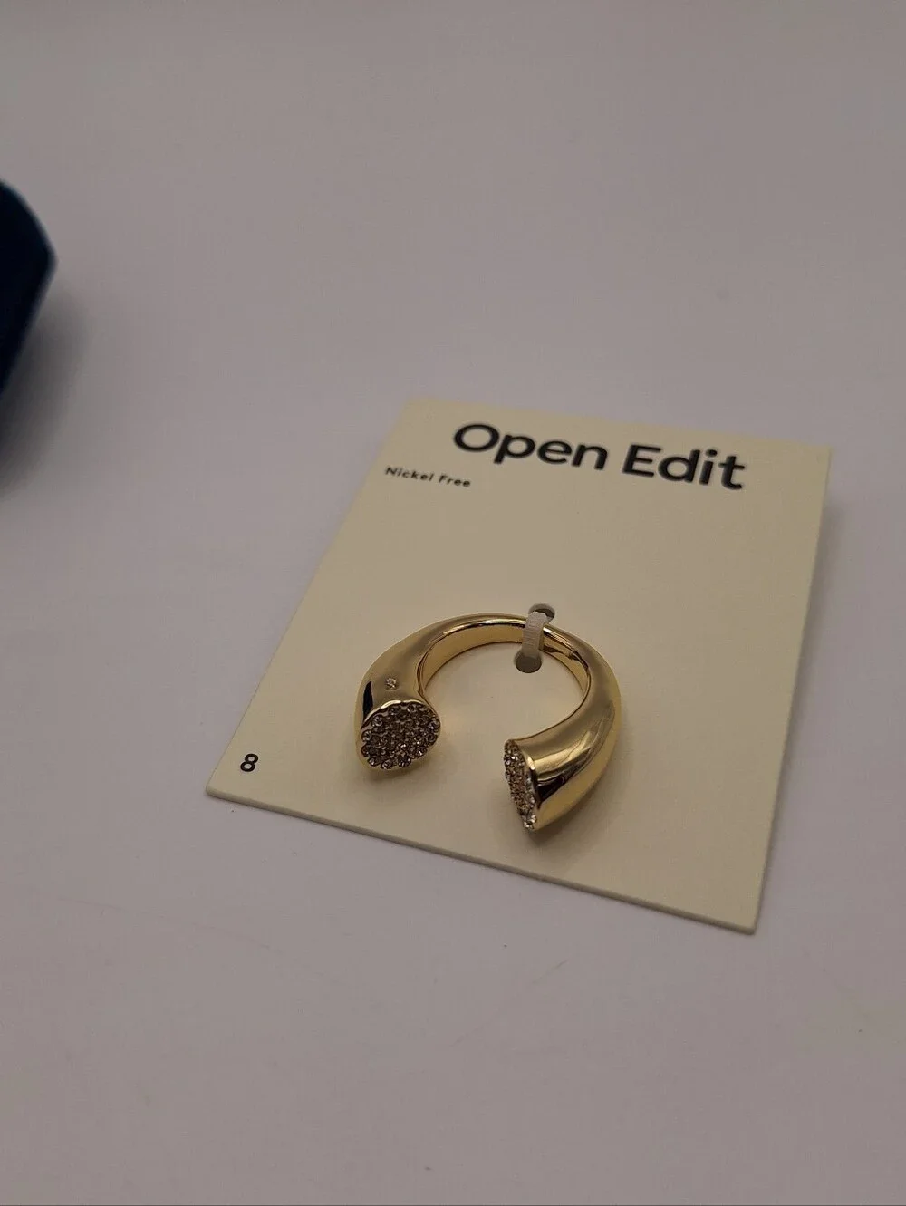 NWT Open Edit Pave Edge Open Ring Gold Clear Crystal Size 8